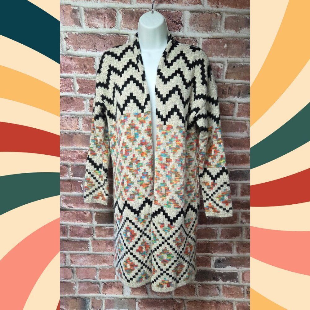 Debut Tan Geometric Open Cardigan Sweater – Women’s Medium
